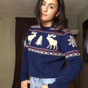 American Living NW Moose Print Knit Sweater - B54